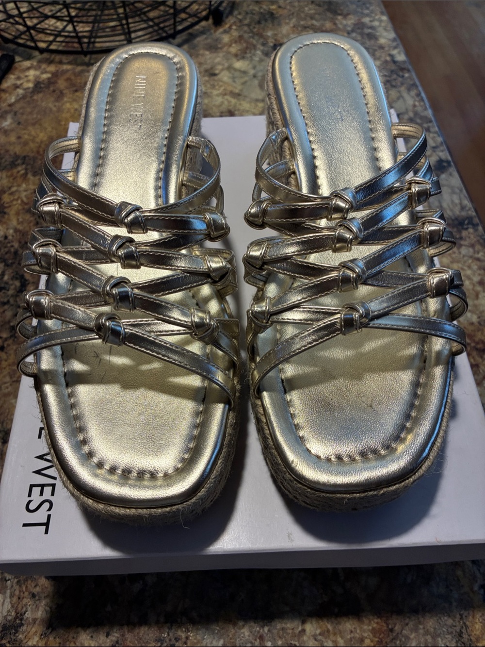 Nine West Gold Multi-Strap Slide Sandals